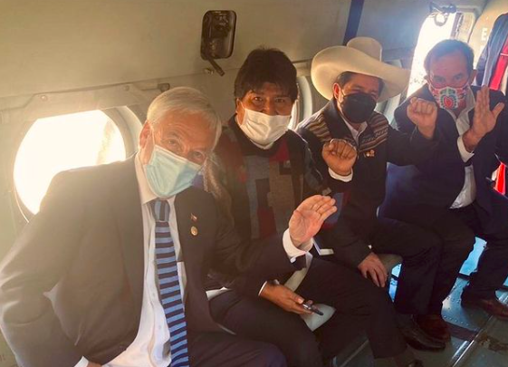 Las imágenes del vuelo que compartió el presidente Piñera con Pedro Castillo y Evo Morales en Perú