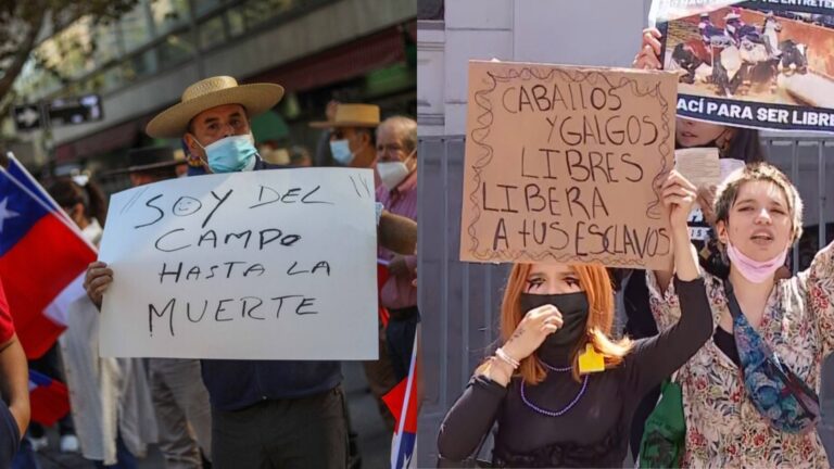 Protesta de defensores del rodeo y contramanifestación de animalistas se registró afuera de la CC