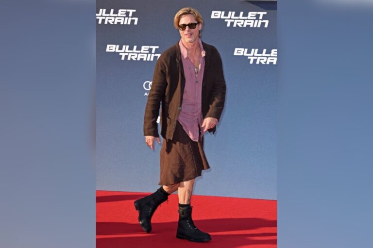 Brad Pitt se lució vistiendo una falda de lino para el preestreno de su nueva película