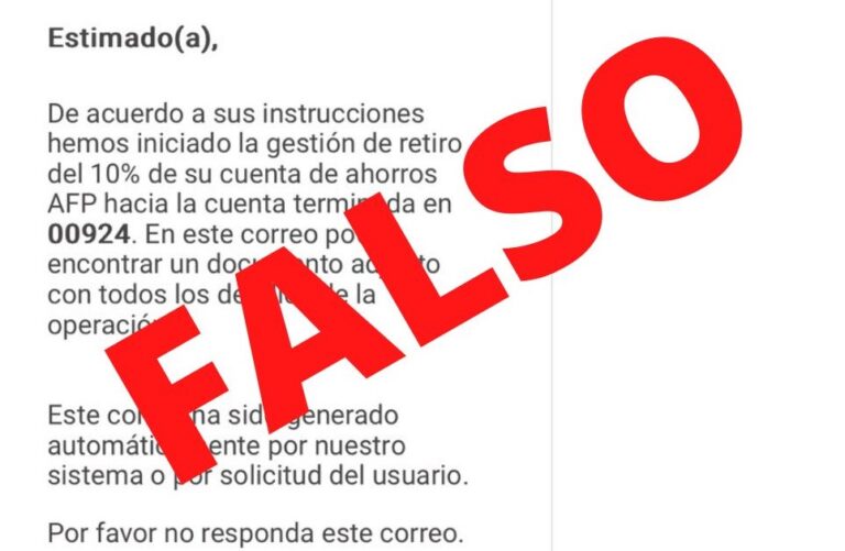 Superintendencia de Pensiones alerta sobre mail fraudulento sobre supuesto retiro del 10%