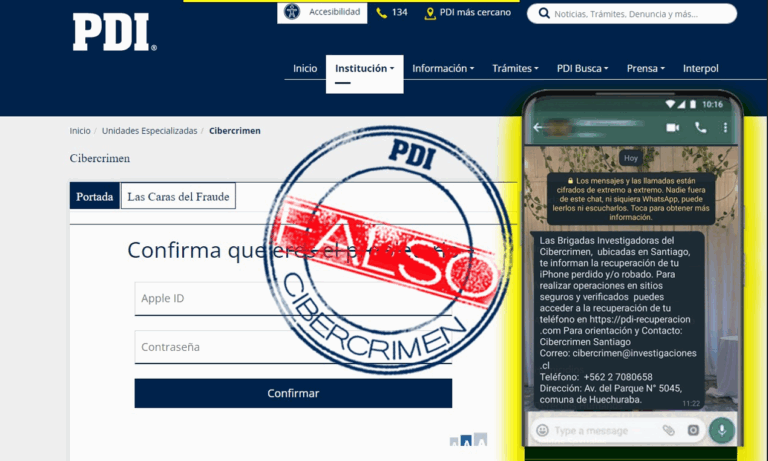 PDI alertó sobre sitio web falso que engaña a víctimas de robo de celulares