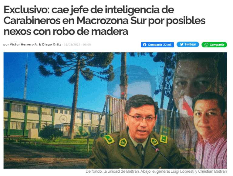 Sentencian a Interferencia a pagar $700 mil por injurias graves tras vincular a comandante de Carabineros con robo de madera