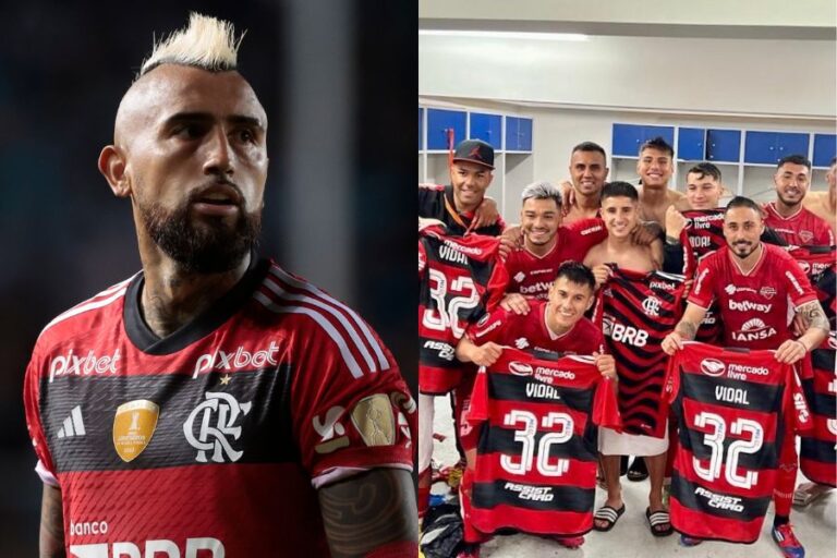 Vidal regaló camisetas del Flamengo con su propia dorsal al plantel de Ñublense tras el empate en Copa Libertadores