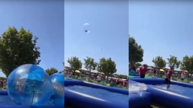 Reino Unido: Captan a niño volando dentro de una pelota inflable