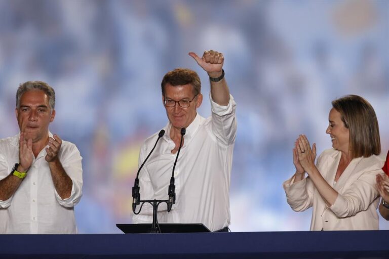 Feijóo celebra tras ser mayoria con el PP en elecciones en España: 