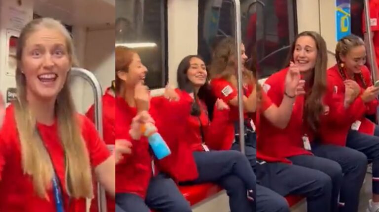 Cantando el himno nacional y ovacionados por la gente: Así fue el recorrido del Team Chile en Metro a la ceremonia de Santiago 2023
