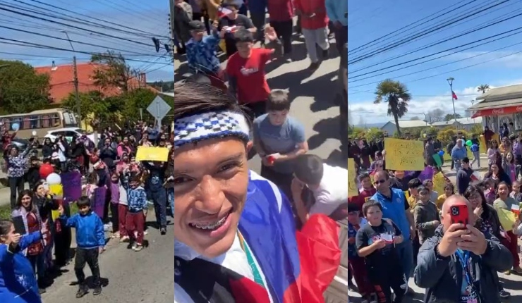 El eufórico recibimiento en Puerto Saavedra que tuvo Hugo Catrileo tras conseguir la histórica medalla de plata en Santiago 2023