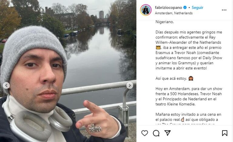 Fabrizio Copano revela que fue contratado por el Rey de Países Bajos para hacer show en Ámsterdam y asistir al palacio real