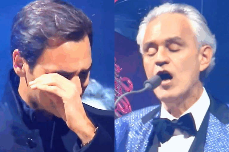Roger Federer no pudo contener su llanto en el homenaje que le dedicó Andrea Bocelli durante su concierto