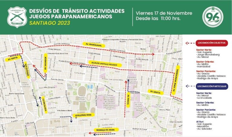 Revisa los desvíos de tránsito hoy por la inauguración de los Juegos Parapanamericanos