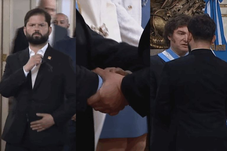 Formal apretón y casi un minuto de diálogo: Así fueron las felicitaciones del pdte. Boric a Milei
