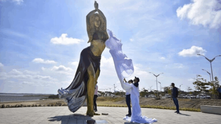 Mide 6,5 metros de alto y está hecha de bronce: Así se ve la escultura de Shakira en su natal Barranquilla