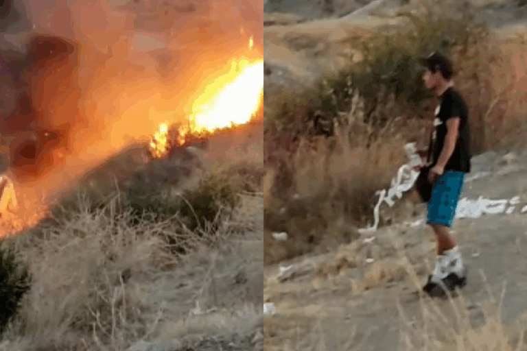 El video que muestra a un sujeto acusado de causar incendio en pastizales de Puente Alto