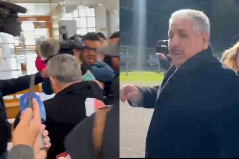 Entre codazos a la prensa: Así fue la caótica salida del alcalde de Cunco tras ser formalizado por abuso sexual reiterado