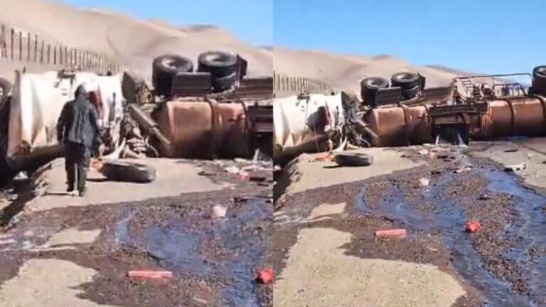 Antofagasta: Conductor murió luego de volcamiento de camión que contenía ácido sulfúrico