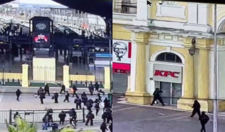 Encapuchados atacaron frontis de Estación Central con personas en su interior