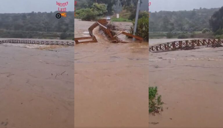 Impactante video muestra cómo caudal de laguna de Zapallar arrastra pasarela metálica tras intensas lluvias