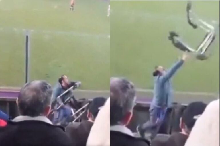 Insólito: Hincha enfurecido lanzó un burrito ortopédico a la cancha del Santa Laura
