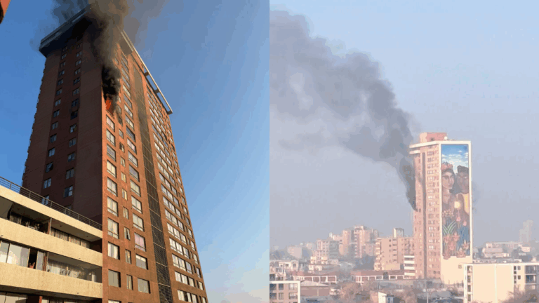 Intenso incendio afecta piso 15 de departamento en Santiago