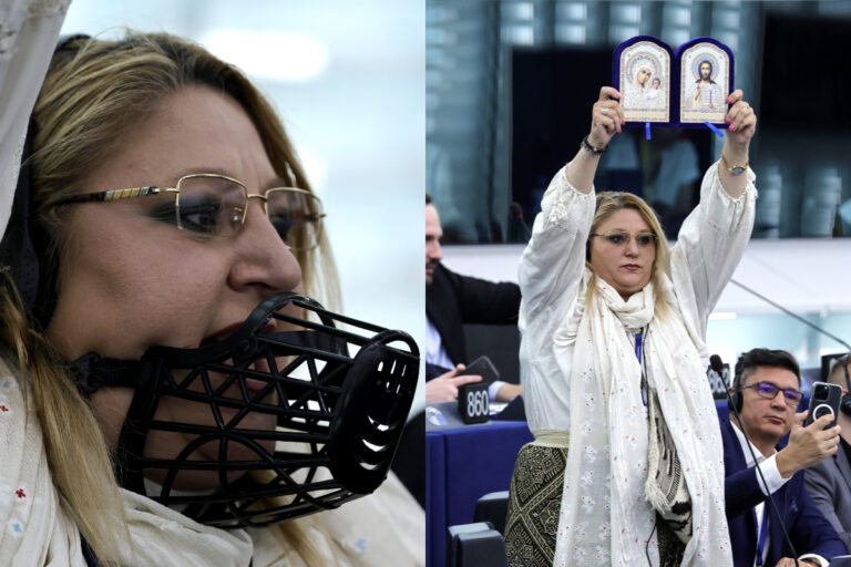 Expulsan de la Eurocámara a diputada ultraderechista que gritaba con un bozal puesto: También mostró una imagen de cristo