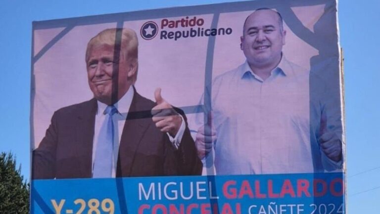 Candidato a concejal del Partido Republicano en Cañete defiende cartel y elogia a Trump: 
