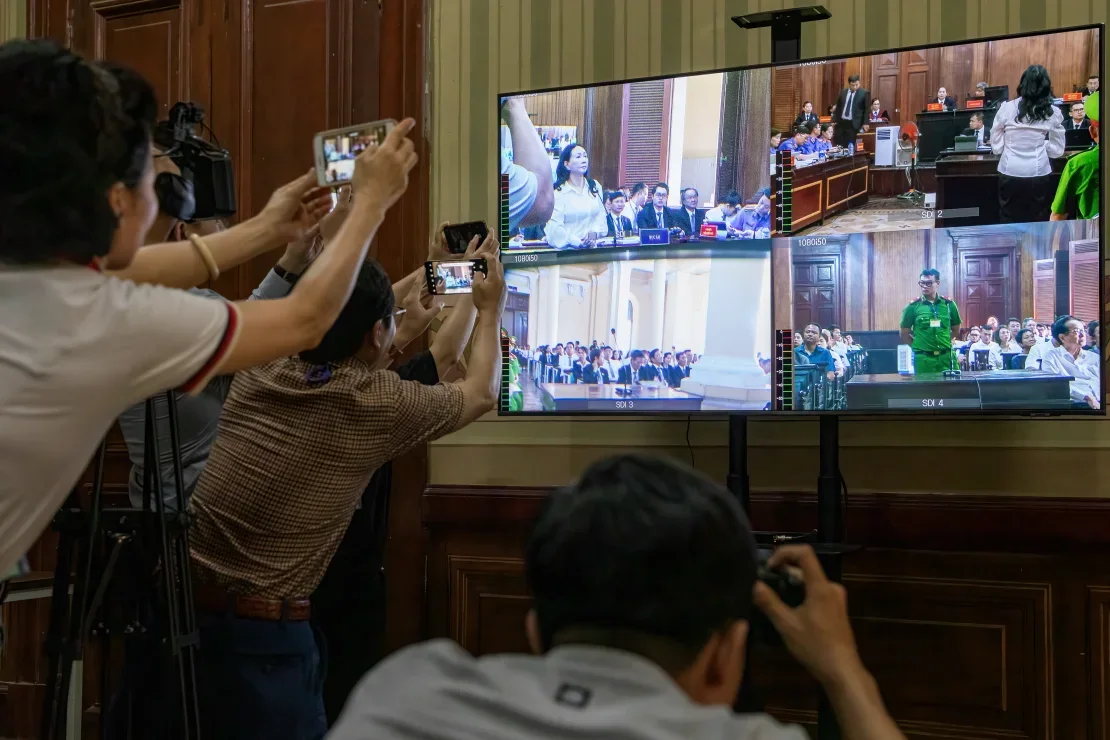 El juicio de Lan, que comenzó en marzo, se ha desarrollado públicamente en los medios estatales. Maika Elan/Bloomberg/Getty Images/Archivo