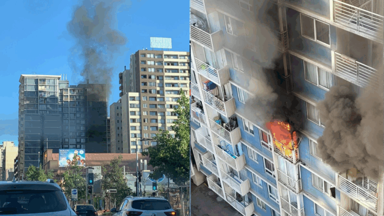 Intenso incendio afecta sexto piso de departamento en Santiago