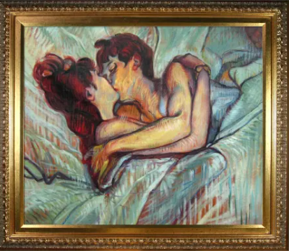 "En la cama: El beso" de Henri de Toulouse-Lautrec (1892) Esta pintura postimpresionista de Toulouse-Lautrec captura un momento de pasión pura entre dos mujeres. Es una de las varias imágenes que pintó de intimidad entre personas del mismo sexo, mientras documentaba la vida de las trabajadoras de los burdeles parisinos. Es un cambio interesante y discreto con respecto a sus carteles comerciales del Moulin Rouge, que elevaron la publicidad a la categoría de arte.