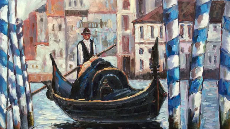 "El Gran Canal de Venecia (Venecia Azul)" de Édouard Manet (1875) Venecia es una de las ciudades más románticas del mundo. En cautivadores tonos de azul, la pintura de Manet captura la sensación de ensueño de flotar por un canal en una de las famosas góndolas de la ciudad.