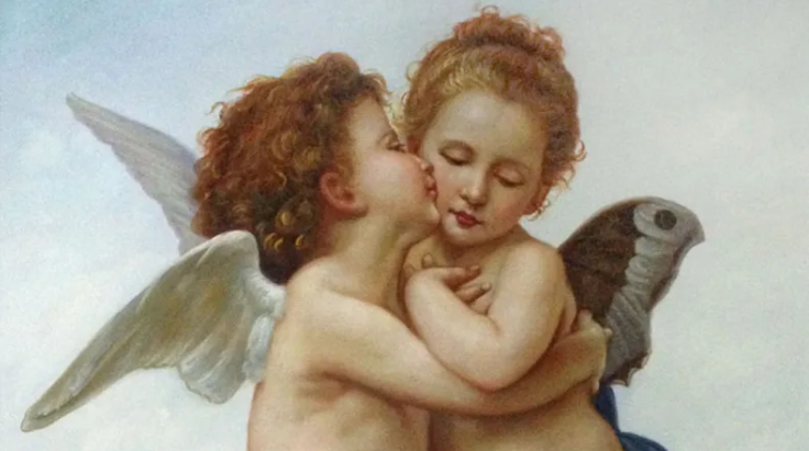 "Cupido y Psique niños" de William-Adolphe Bouguereau (1890) Conocida coloquialmente como "El primer beso", esta pintura representa a Cupido, el dios griego del amor y el afecto, con Psique, la diosa del alma. La pintura, de William-Adolphe Bouguereau, es una alegoría del amor triunfante sobre los obstáculos.