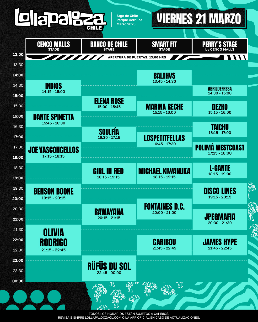 Lollapalooza Chile 2025: Revisa aquí los horarios, escenarios, experiencias y más. Lollapalooza