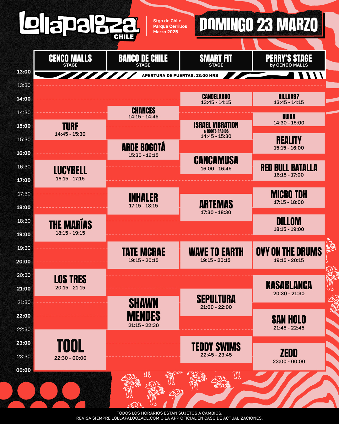 Lollapalooza Chile 2025: Revisa aquí los horarios, escenarios, experiencias y más. Lollapalooza