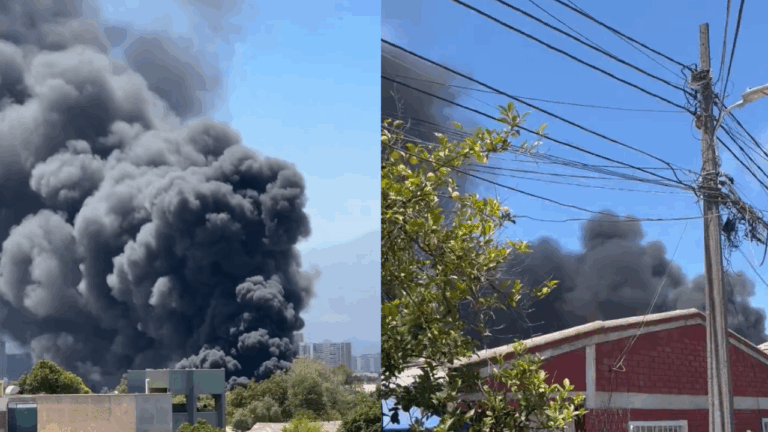 Intenso incendio afecta fábrica de San Joaquín: Columna de humo es visible en gran parte de la capital
