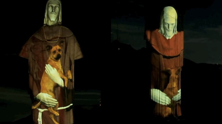 Emotiva proyección mostró al Cristo Redentor abrazando a perrito: Busca incentivar adopción de animales callejeros