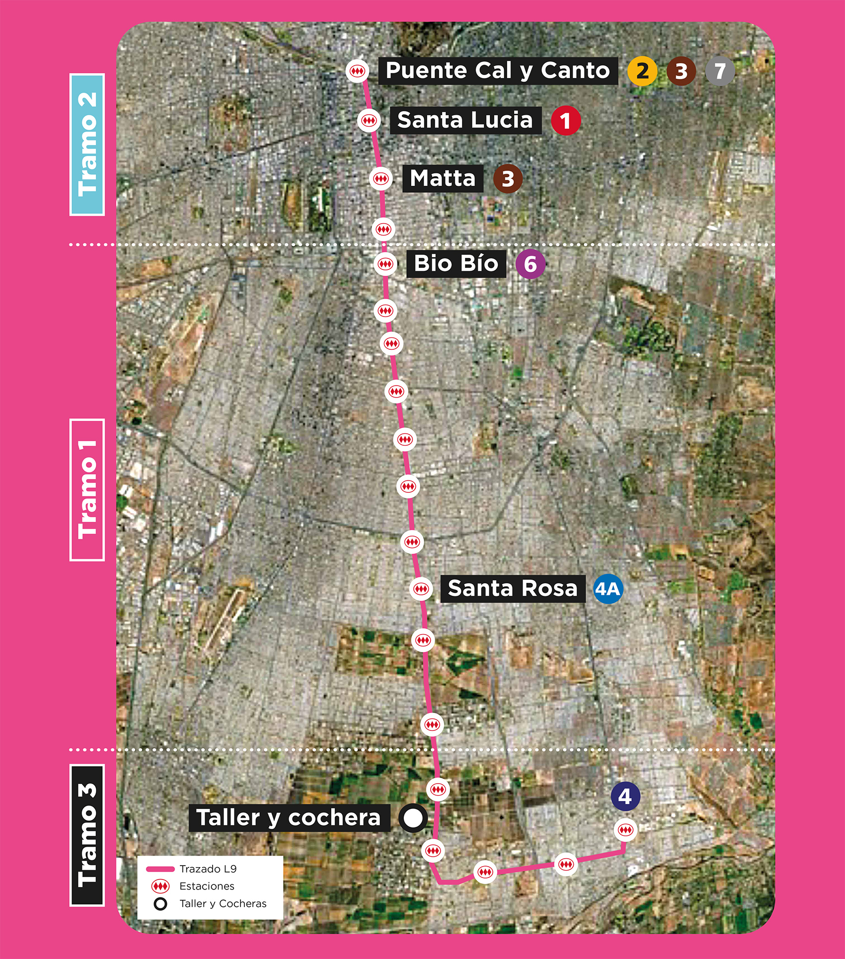 Este es el trazado de la futura Línea 9 del Metro/Metro de Santiago