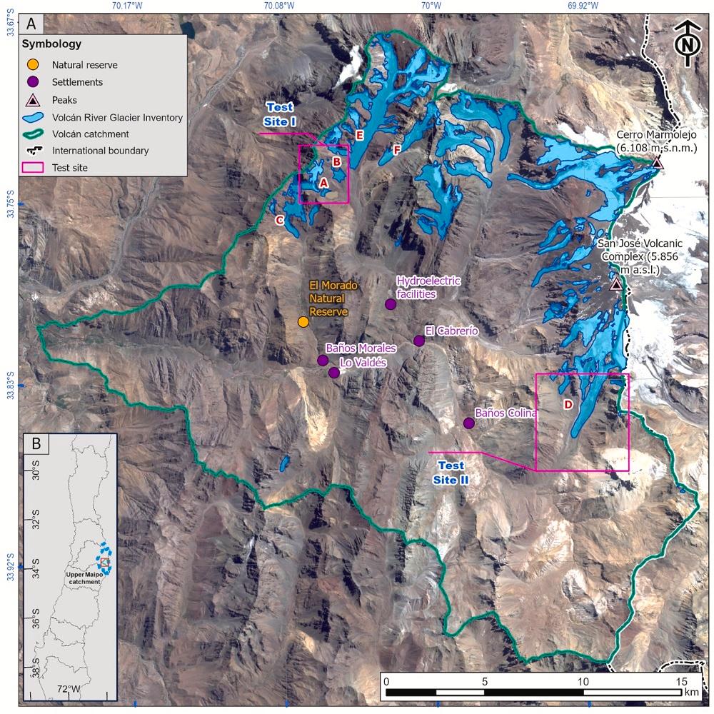 Mapa del área de estudio de geólogos de la Universidad de Chile/U. de Chile