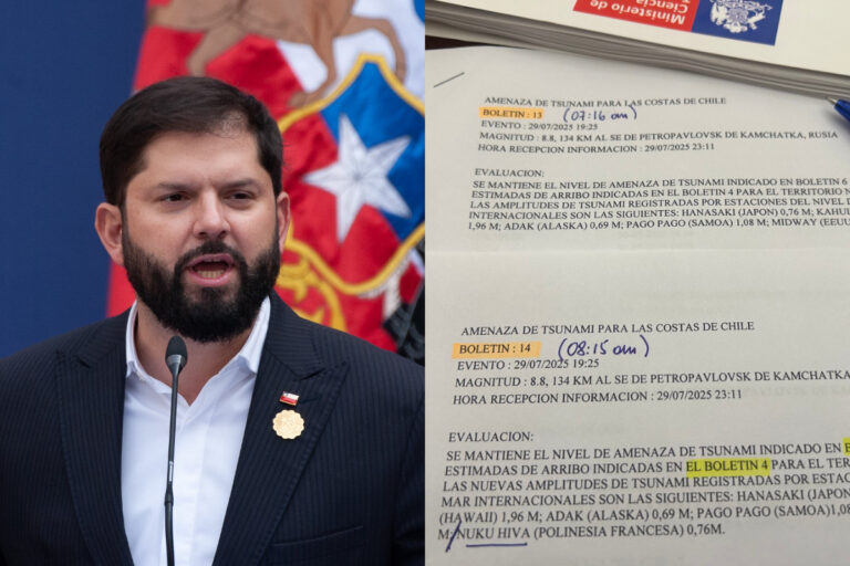 Tsunami en Chile: Presidente Boric llama a “actuar con calma y seguir instrucciones oficiales”