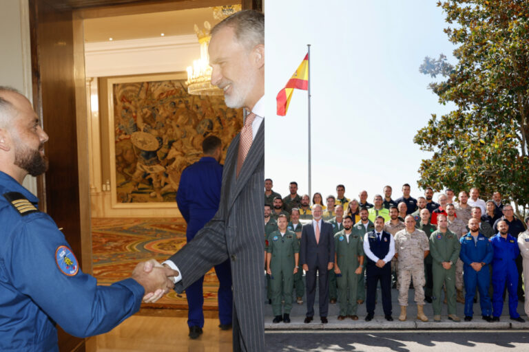 Hasta se dieron la mano: Rey Felipe de España recibe a piloto chileno que ayudó a combatir incendios forestales en el país