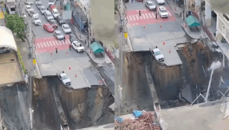 Captan en video impactante socavón que destruyó una calle en Tailandia