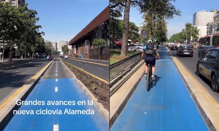 Así se ve la nueva ciclovía que recorre el bandejón de la Alameda: Solo faltan las señaléticas