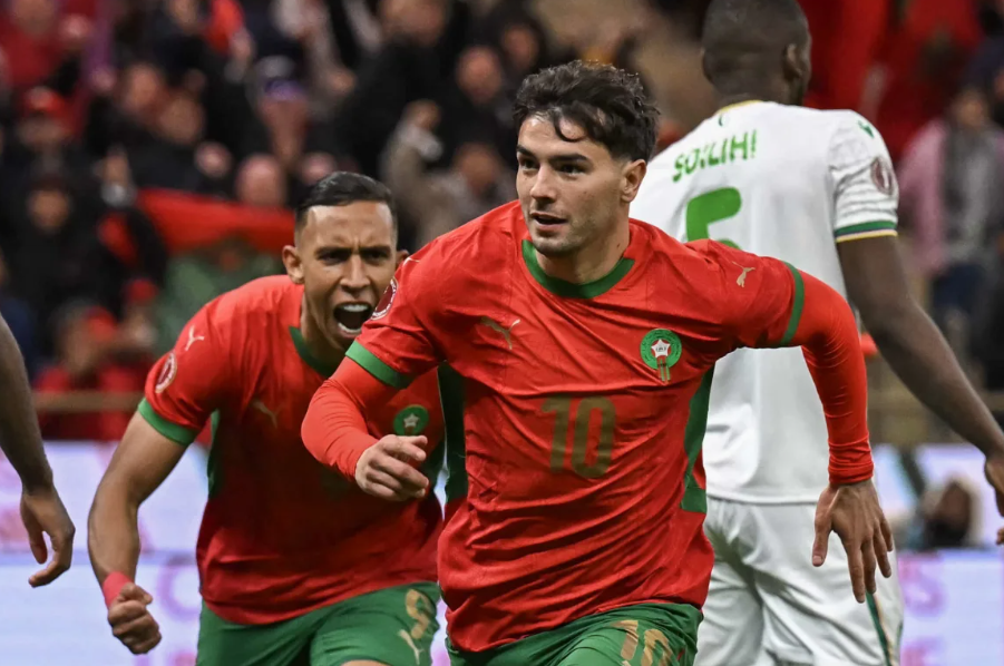 Brahim Díaz festeja su gol en el debut de Marruecos ante Comoras Paul Ellis/AFP via Getty Images