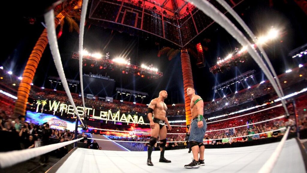 John Cena vs. The Rock en el evento de WWE WrestleMania 28. / Cortesía de WWE, 2012