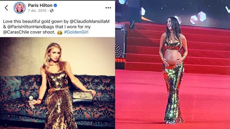 Tita Ureta en la Gala de Viña 2026: Desfiló embarazada de seis meses con vestido usado por Paris Hilton