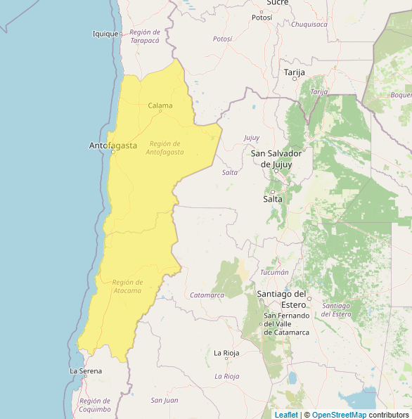 DMC emite aviso por probables tormentas eléctricas en Antofagasta y Atacama/Mapa DMC