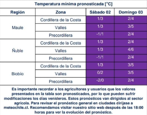 Meteorología emite advertencia agrometeorológica por heladas entre Maule y Biobío/DMC