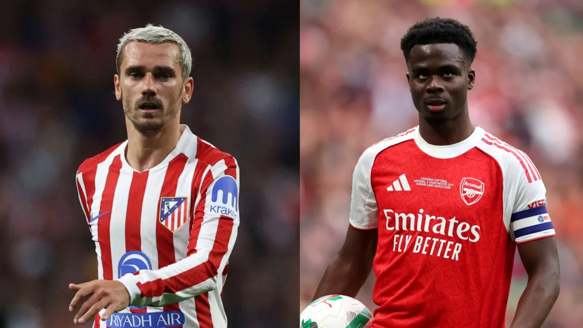 Antoine Griezmann del Atlético de Madrid y Bukayo Saka del Arsenal, ambos pilares en el esquema de sus equipos. Getty Images