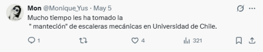 Reclamos de usuarios por ascensor no operativo en estación Universidad de Chile
