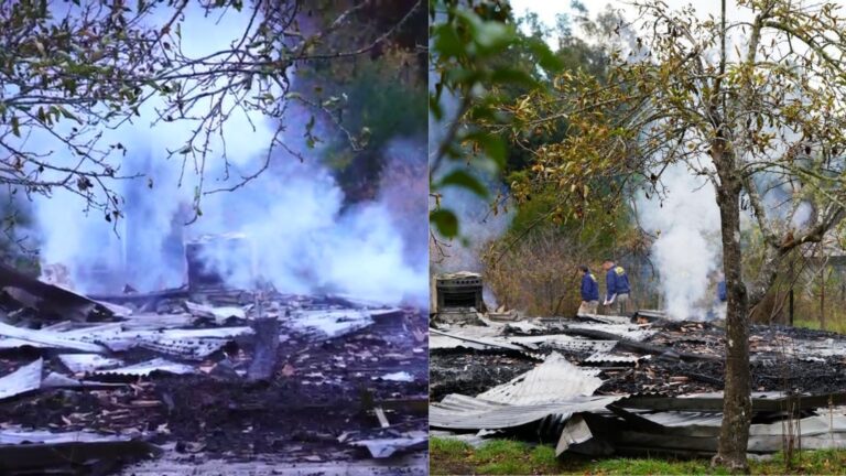 Ataque incendiario en Contulmo: Una casa quedó destruida y se encontró lienzo reivindicativo