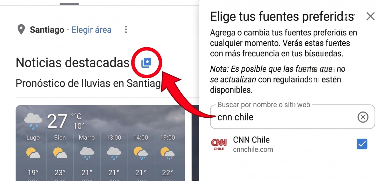 Cómo seguir a CNN Chile en "Fuentes Preferidas", la nueva herramienta de Google de sugerencia de noticias