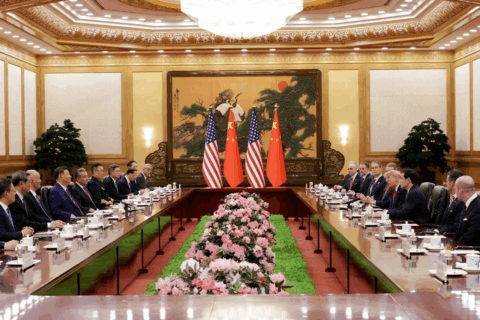 Trump y Xi asisten a una reunión bilateral en el Gran Salón del Pueblo.Alex Wong/Getty Images